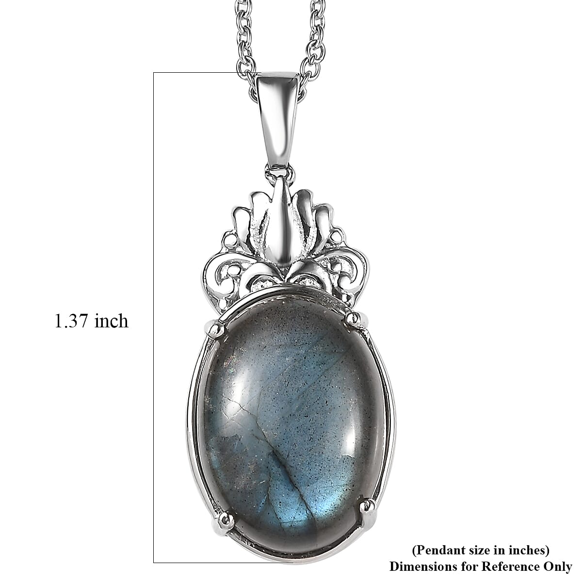Malagasy Labradorite 13.10 ctw Pendant Necklace in Stainless Steel 20 Inches image number 5