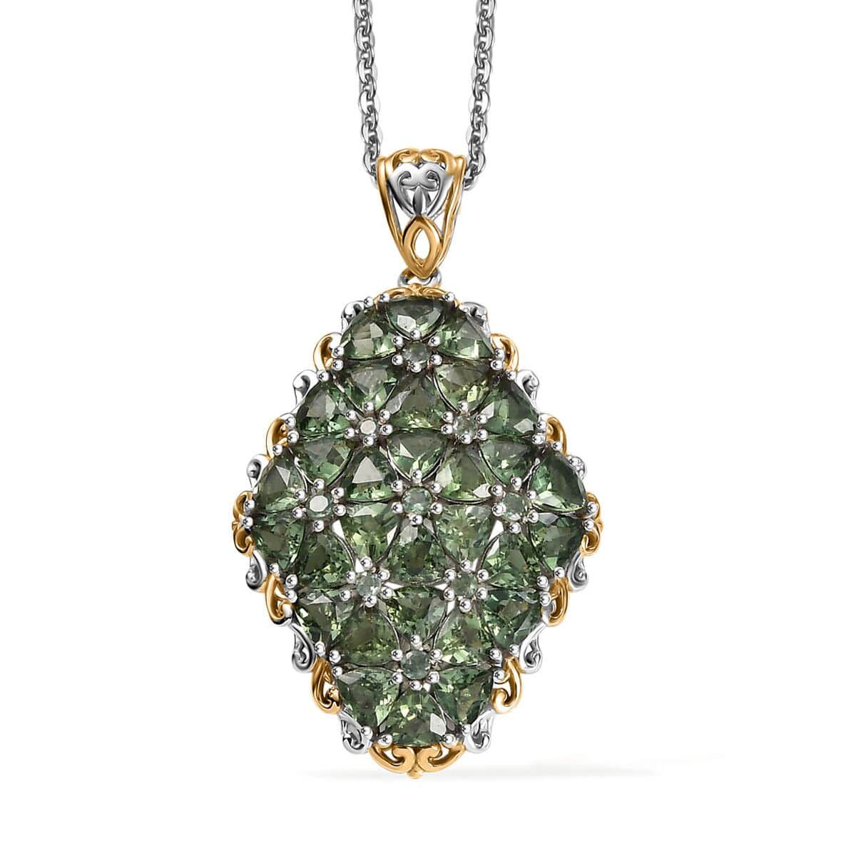 Tanzania Natural Green Apatite 7.40 ctw Pendant Necklace in 18K Vermeil YG and Rhodium Over Sterling Silver 20 Inches image number 0