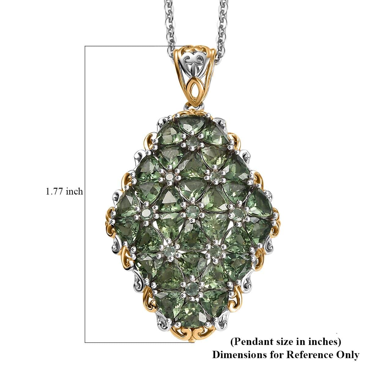 Tanzania Natural Green Apatite 7.40 ctw Pendant Necklace in 18K Vermeil YG and Rhodium Over Sterling Silver 20 Inches image number 6