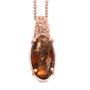 Karis Matrix Fire Opal 7.10 ctw Pendant in 18K RG Plated with Stainless Steel Necklace 20 Inches
