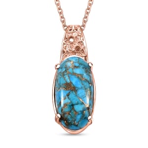 Karis Matrix Chestnut Brine Turquoise 9.30 ctw Pendant in 18K RG Plated with Stainless Steel Necklace 20 Inches