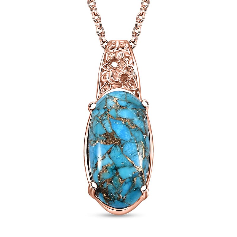 Karis Matrix Chestnut Brine Turquoise 9.30 ctw Pendant in 18K RG Plated with Stainless Steel Necklace 20 Inches