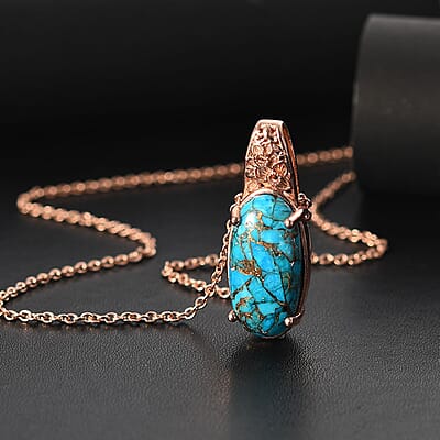 Karis Matrix Chestnut Brine Turquoise 9.30 ctw Pendant in 18K RG Plated with Stainless Steel Necklace 20 Inches