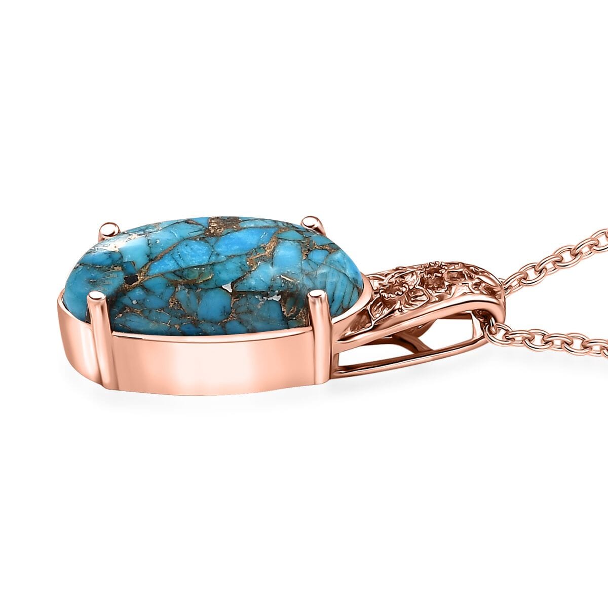 Karis Matrix Chestnut Brine Turquoise 9.30 ctw Pendant in 18K RG Plated with Stainless Steel Necklace 20 Inches image number 3
