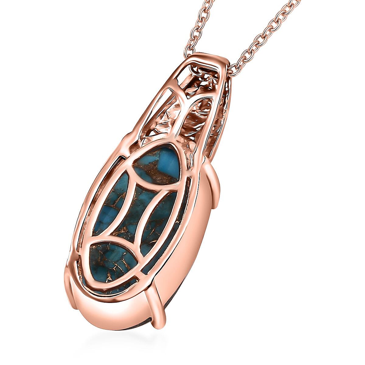 Karis Matrix Chestnut Brine Turquoise 9.30 ctw Pendant in 18K RG Plated with Stainless Steel Necklace 20 Inches