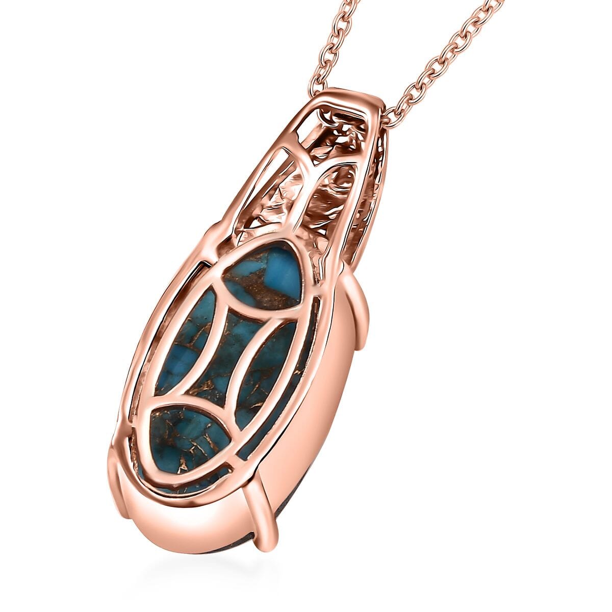 Karis Matrix Chestnut Brine Turquoise 9.30 ctw Pendant in 18K RG Plated with Stainless Steel Necklace 20 Inches image number 4