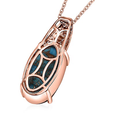 Karis Matrix Chestnut Brine Turquoise 9.30 ctw Pendant in 18K RG Plated with Stainless Steel Necklace 20 Inches