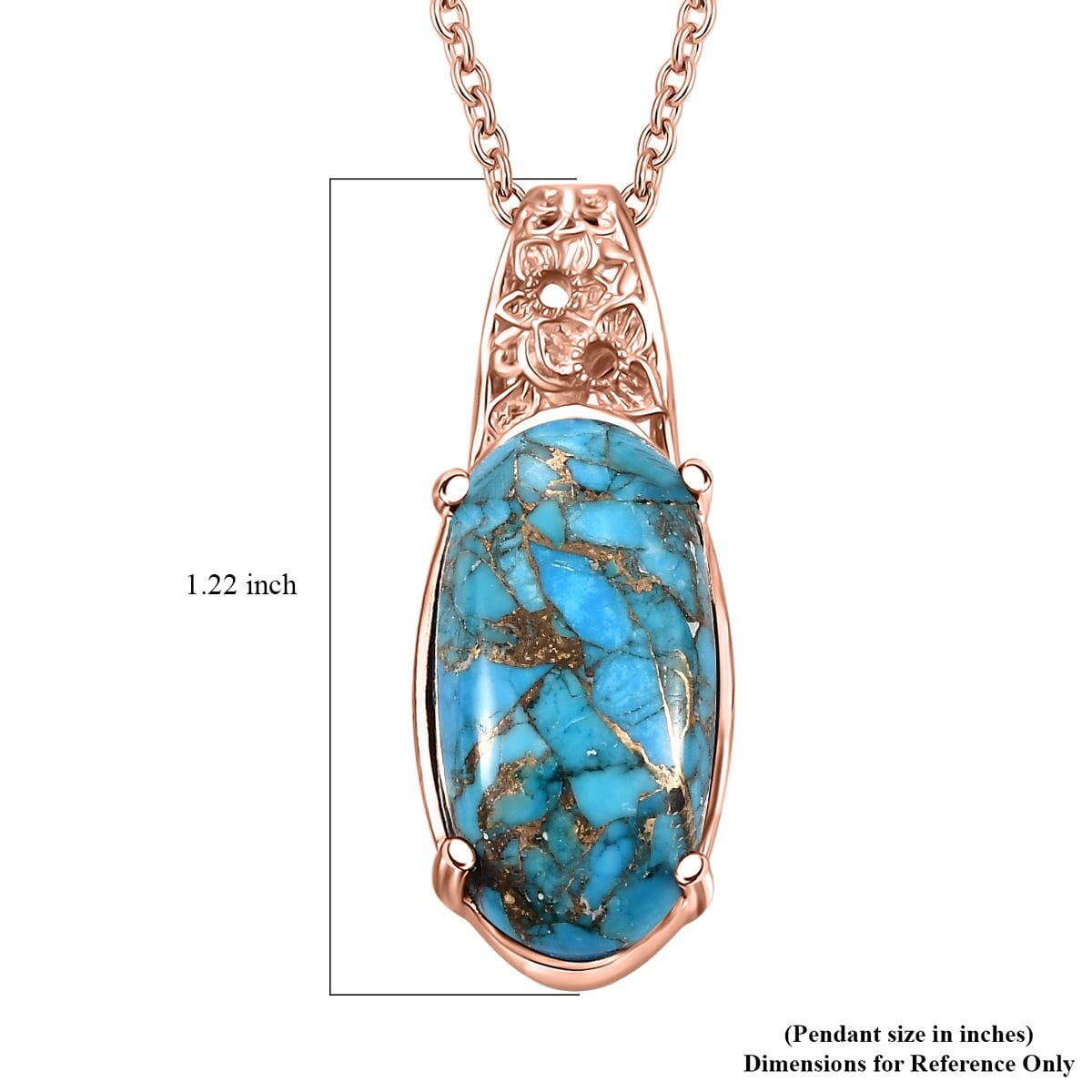 Karis Matrix Chestnut Brine Turquoise 9.30 ctw Pendant in 18K RG Plated with Stainless Steel Necklace 20 Inches image number 6