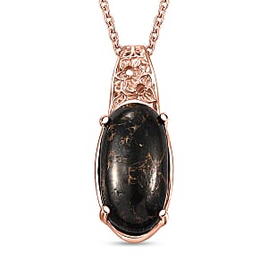 Karis Matrix Silver Shungite 6.25 ctw Pendant in 18K RG Plated with Stainless Steel Necklace 20 Inches