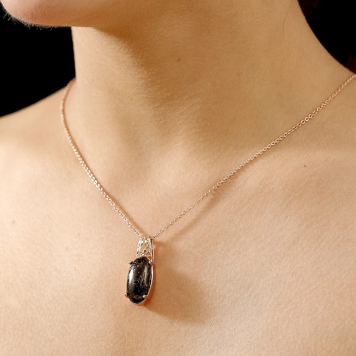 Karis Matrix Silver Shungite 6.25 ctw Pendant in 18K RG Plated with Stainless Steel Necklace 20 Inches image number 2