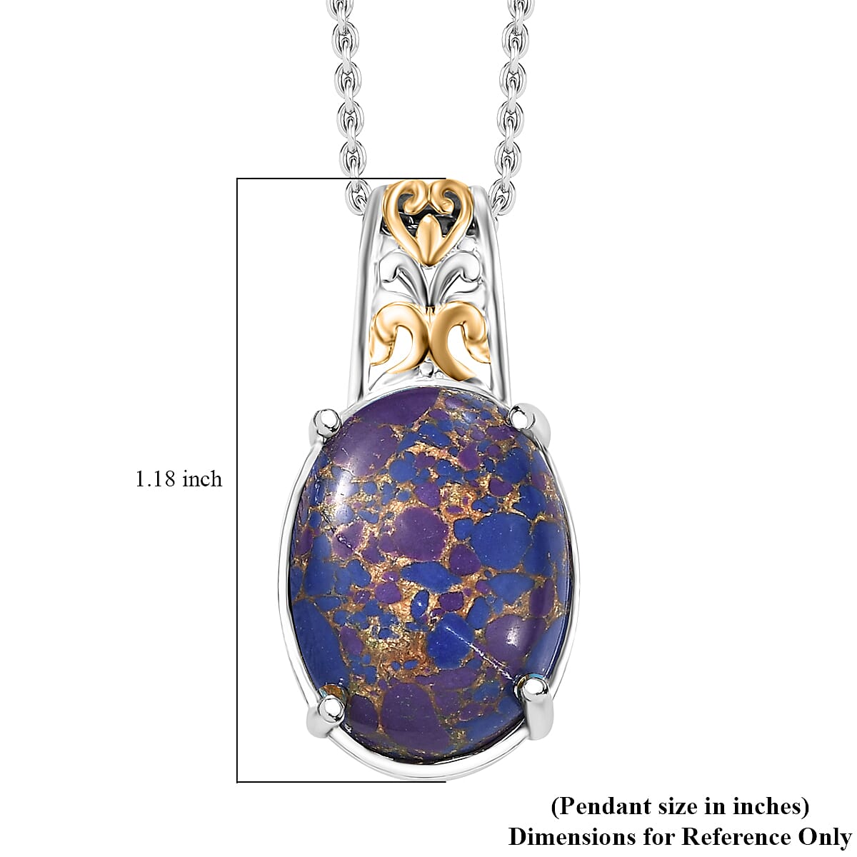 Karis Mojave Purple Turquoise 8.25 ctw Pendant in 18K YG Plated and Platinum Bond with Stainless Steel Necklace (20 Inches)