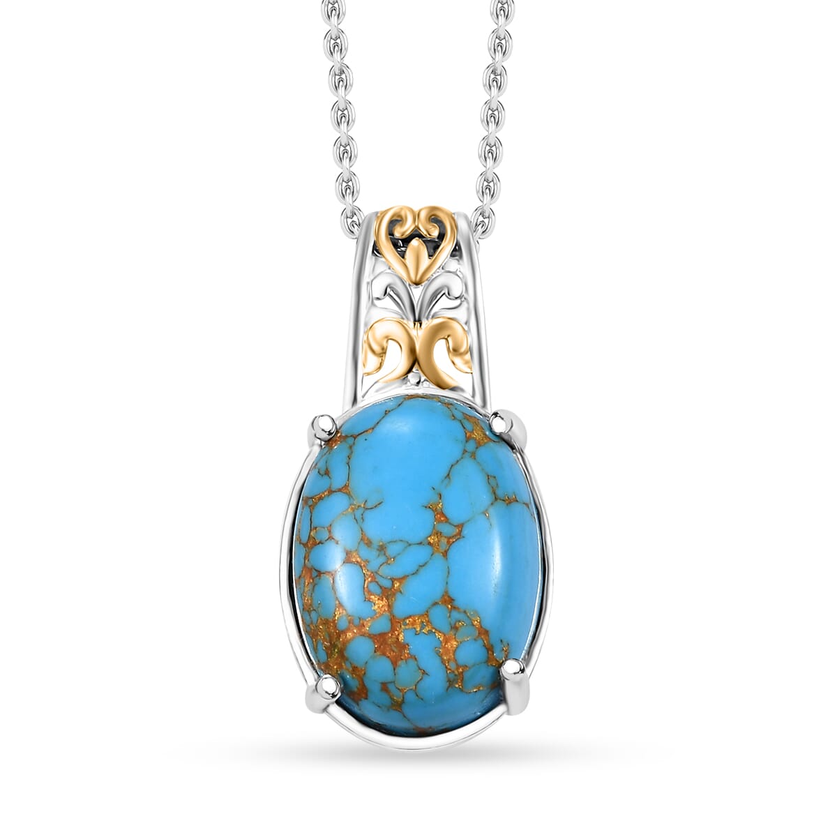 Karis Mojave Blue Turquoise 9.30 ctw Pendant in 18K YG Plated and Platinum Bond with Stainless Steel Necklace 20 Inches image number 0