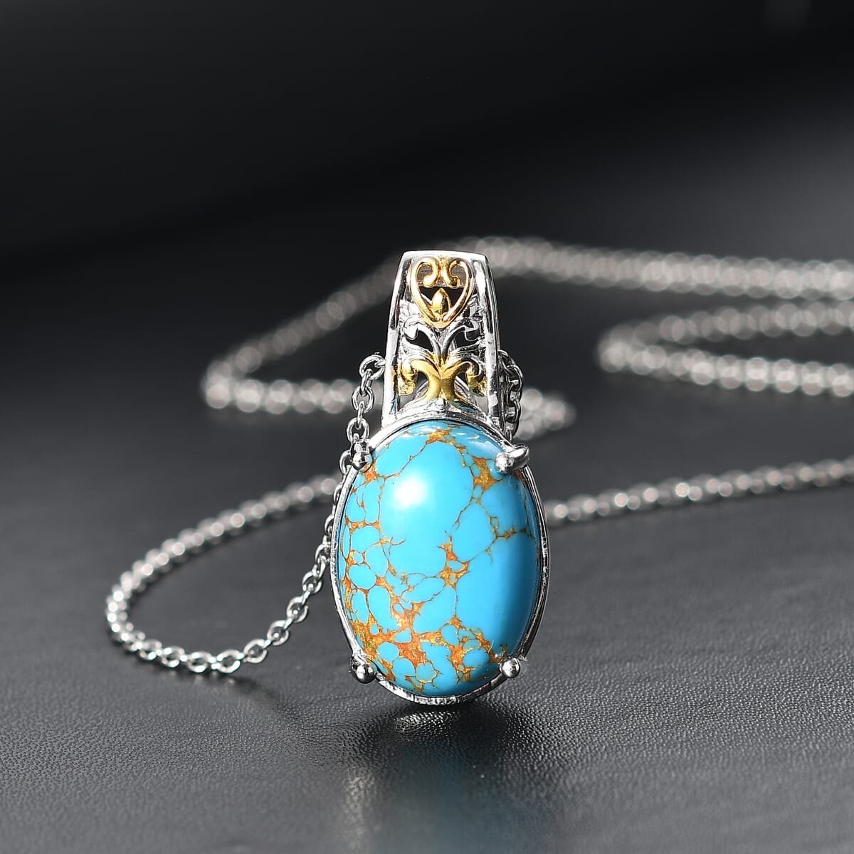 Karis Mojave Blue Turquoise 9.30 ctw Pendant in 18K YG Plated and Platinum Bond with Stainless Steel Necklace 20 Inches image number 1