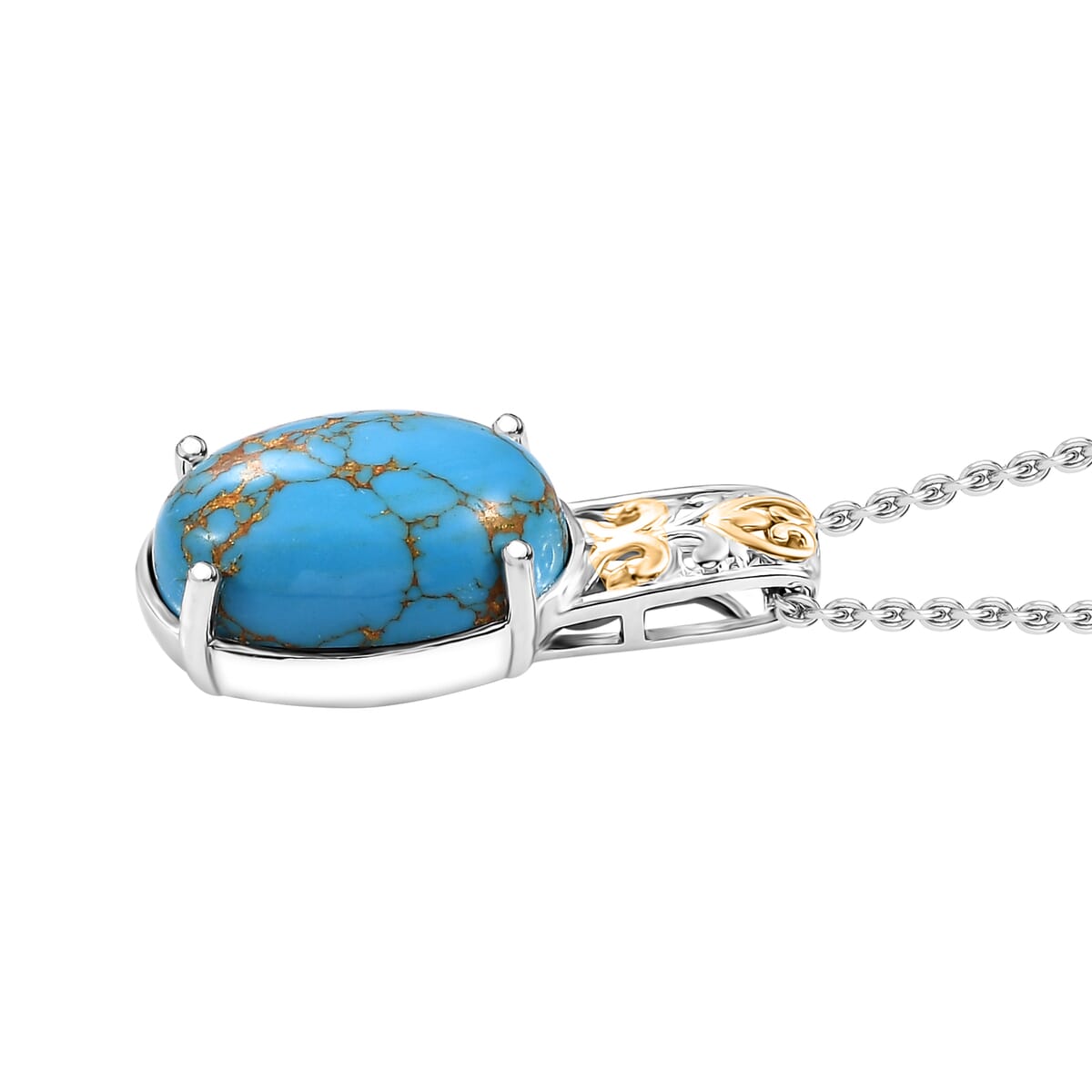 Karis Mojave Blue Turquoise 9.30 ctw Pendant in 18K YG Plated and Platinum Bond with Stainless Steel Necklace 20 Inches image number 3