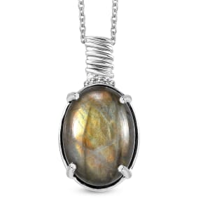 Karis Malagasy Labradorite 12.25 ctw Pendant in Platinum Bond with Stainless Steel Necklace 20 Inches