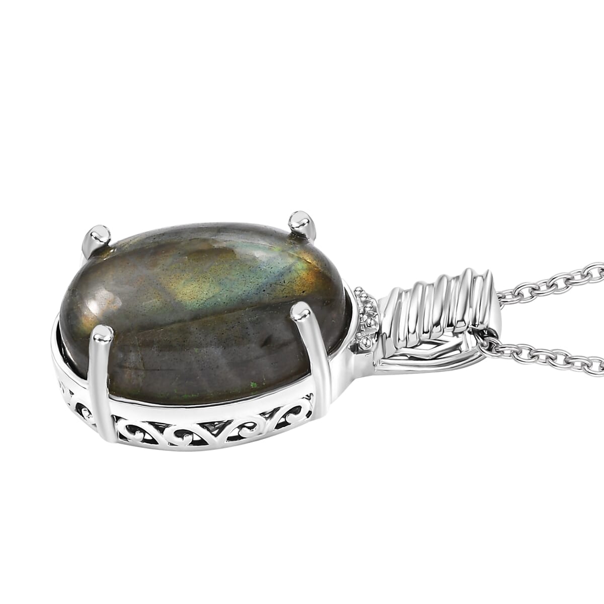 Karis Malagasy Labradorite 12.25 ctw Pendant in Platinum Bond with Stainless Steel Necklace 20 Inches image number 3