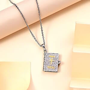 Karis Holy Bible Cross Openable Pendant in 18K YG Plated and Platinum Bond with Stainless Steel Necklace 24 Inches