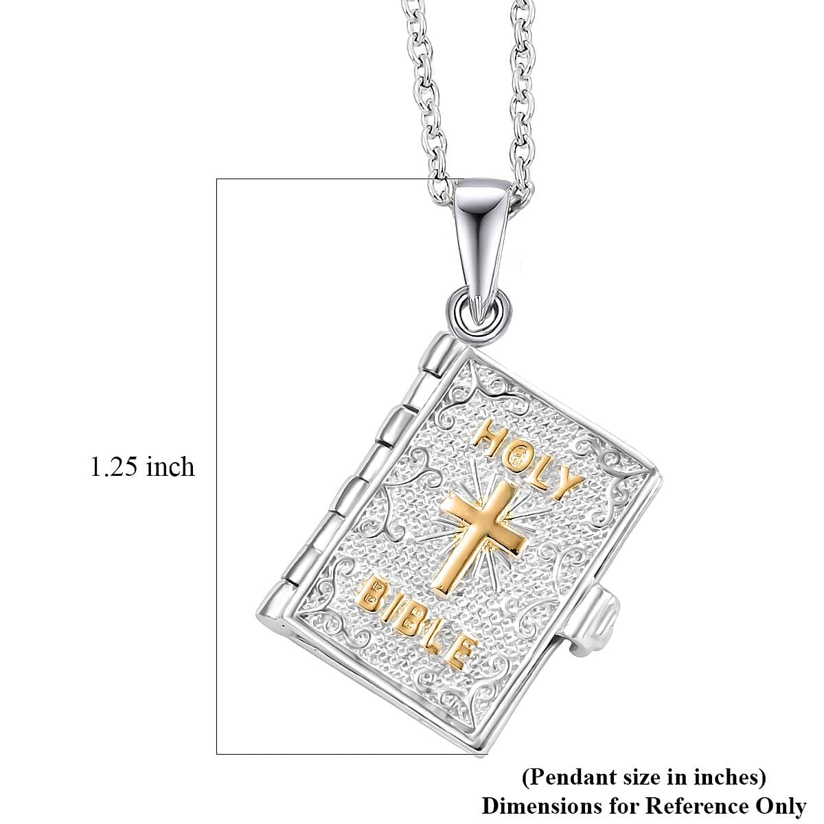 Karis Holy Bible Cross Openable Pendant in 18K YG Plated and Platinum Bond with Stainless Steel Necklace 24 Inches