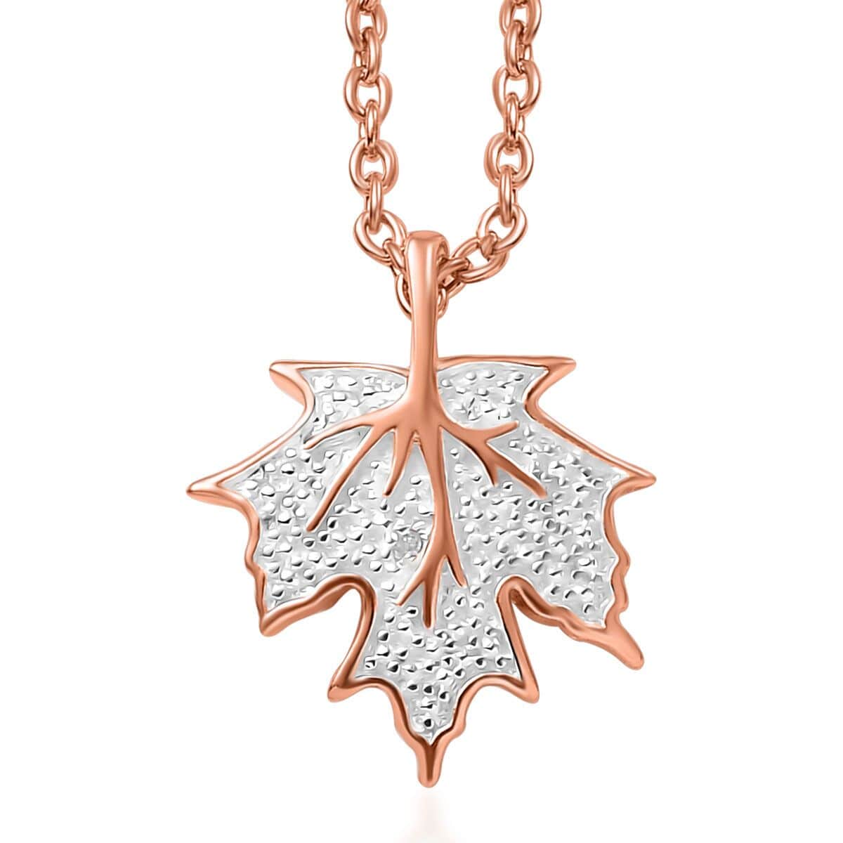 Karis White Diamond Accent Leaf Pendant in 18K RG Plated with ION Plated RG Stainless Steel Necklace 20 Inches image number 0