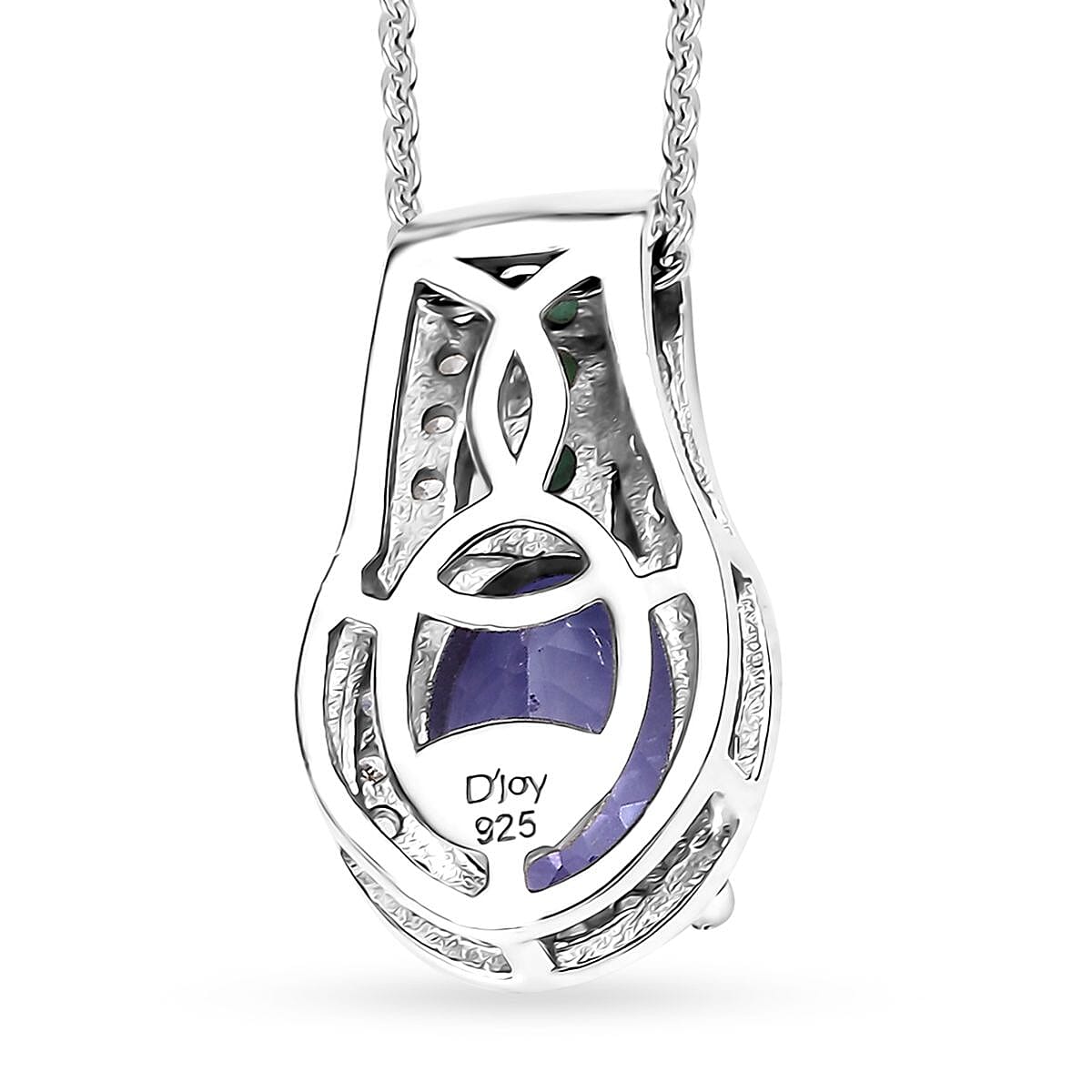 Tanzanite and Multi Genstone 1.60 ctw Split Shank Halo Pendant Necklace in Rhodium Over Sterling Silver 20 Inches