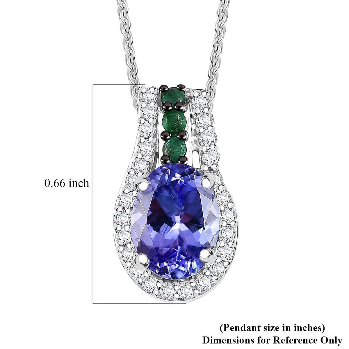 Tanzanite and Multi Genstone 1.60 ctw Split Shank Halo Pendant Necklace in Rhodium Over Sterling Silver 20 Inches