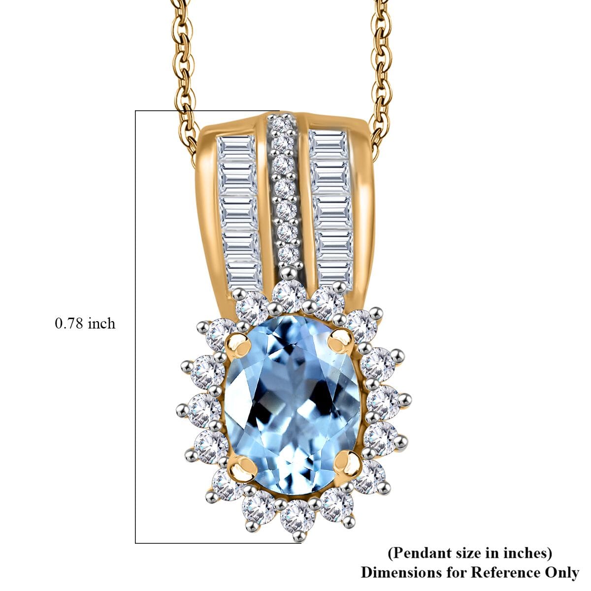 Santa Maria Aquamarine and Moissanite 1.75 ctw Sunburst Pendant Necklace in 18K Vermeil Yellow Gold Over Sterling Silver 20 Inches image number 6