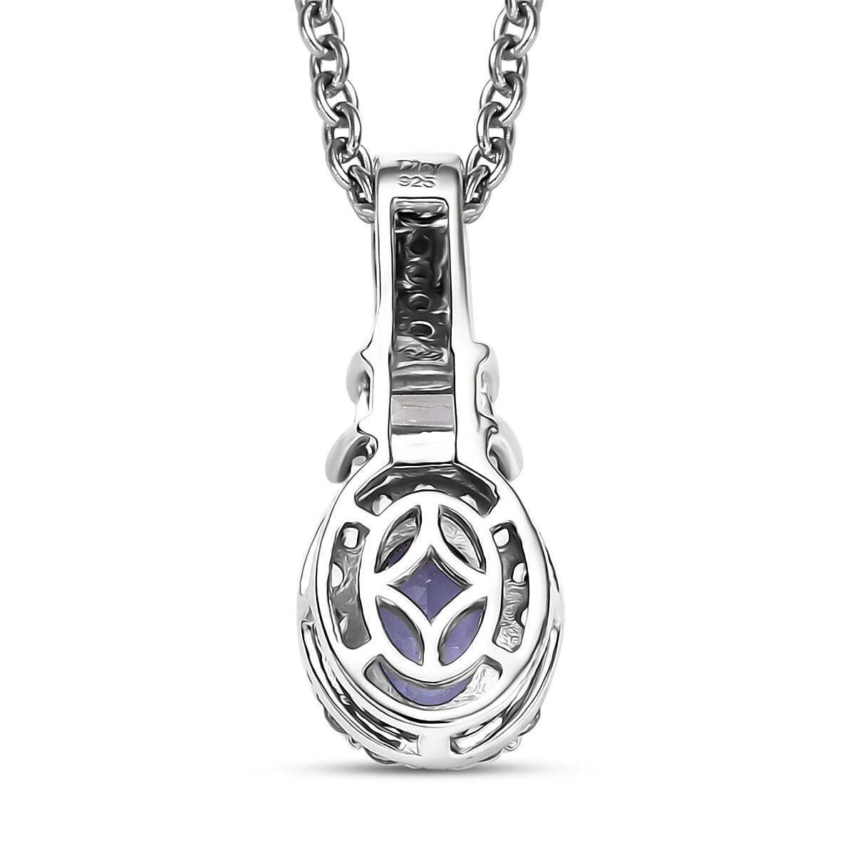 Tanzanite and White Zircon 1.10 ctw Pendant Necklace in Rhodium Over Sterling Silver 20 Inches