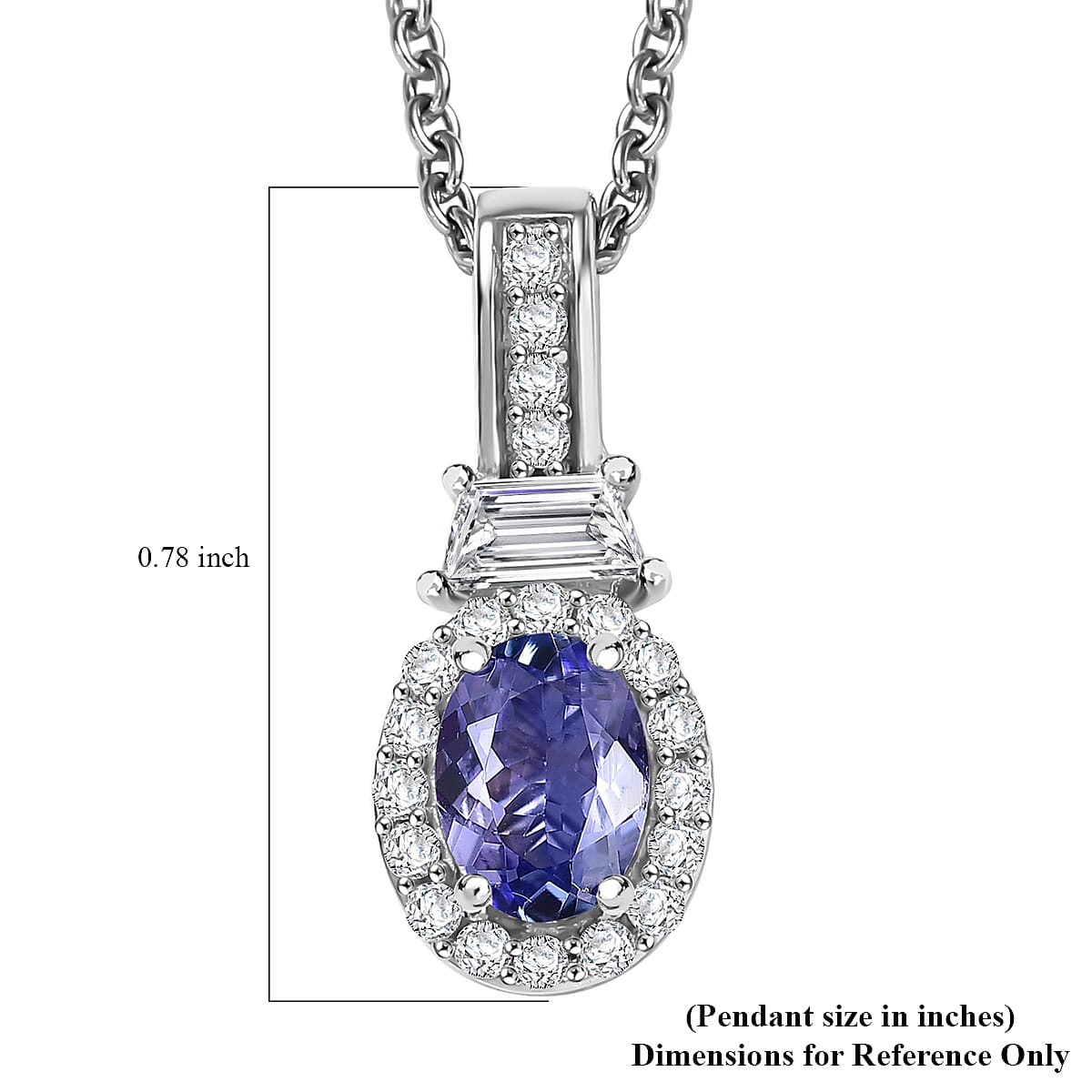 Tanzanite and White Zircon 1.10 ctw Pendant Necklace in Rhodium Over Sterling Silver 20 Inches