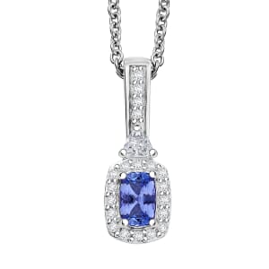 Tanzanite and White Zircon 0.90 ctw Pendant Necklace in Rhodium Over Sterling Silver 20 Inches