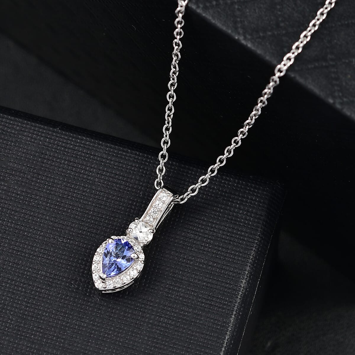 Tanzanite and White Zircon 1.10 ctw Pendant Necklace in Rhodium Over Sterling Silver 20 Inches image number 1