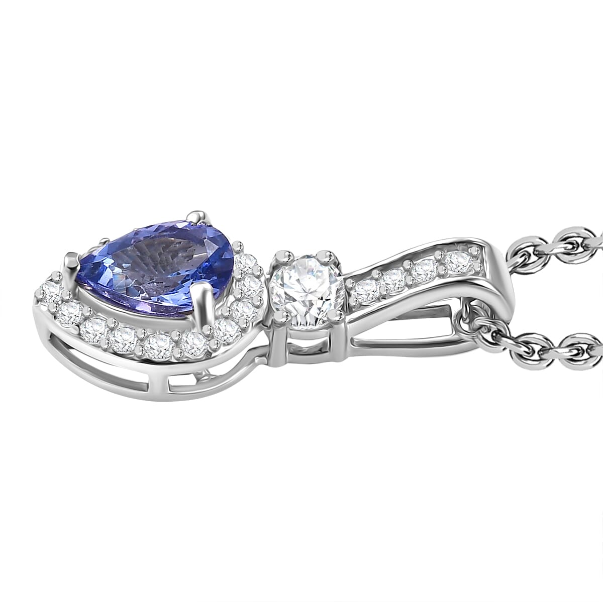 Tanzanite and White Zircon 1.10 ctw Pendant Necklace in Rhodium Over Sterling Silver 20 Inches image number 3