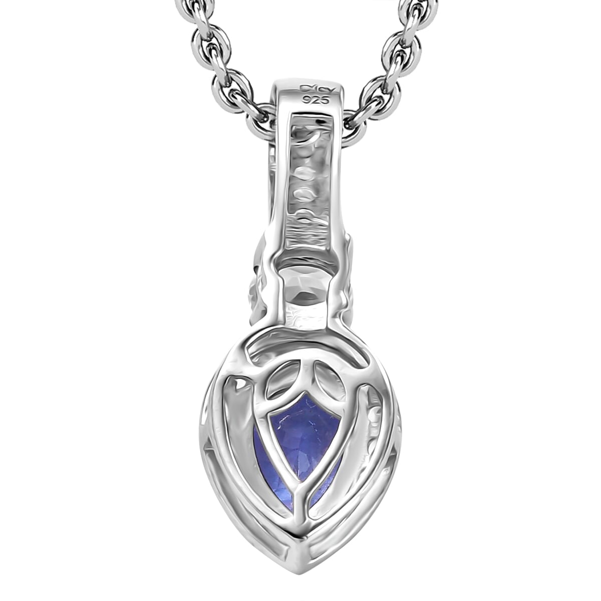 Tanzanite and White Zircon 1.10 ctw Pendant Necklace in Rhodium Over Sterling Silver 20 Inches image number 4