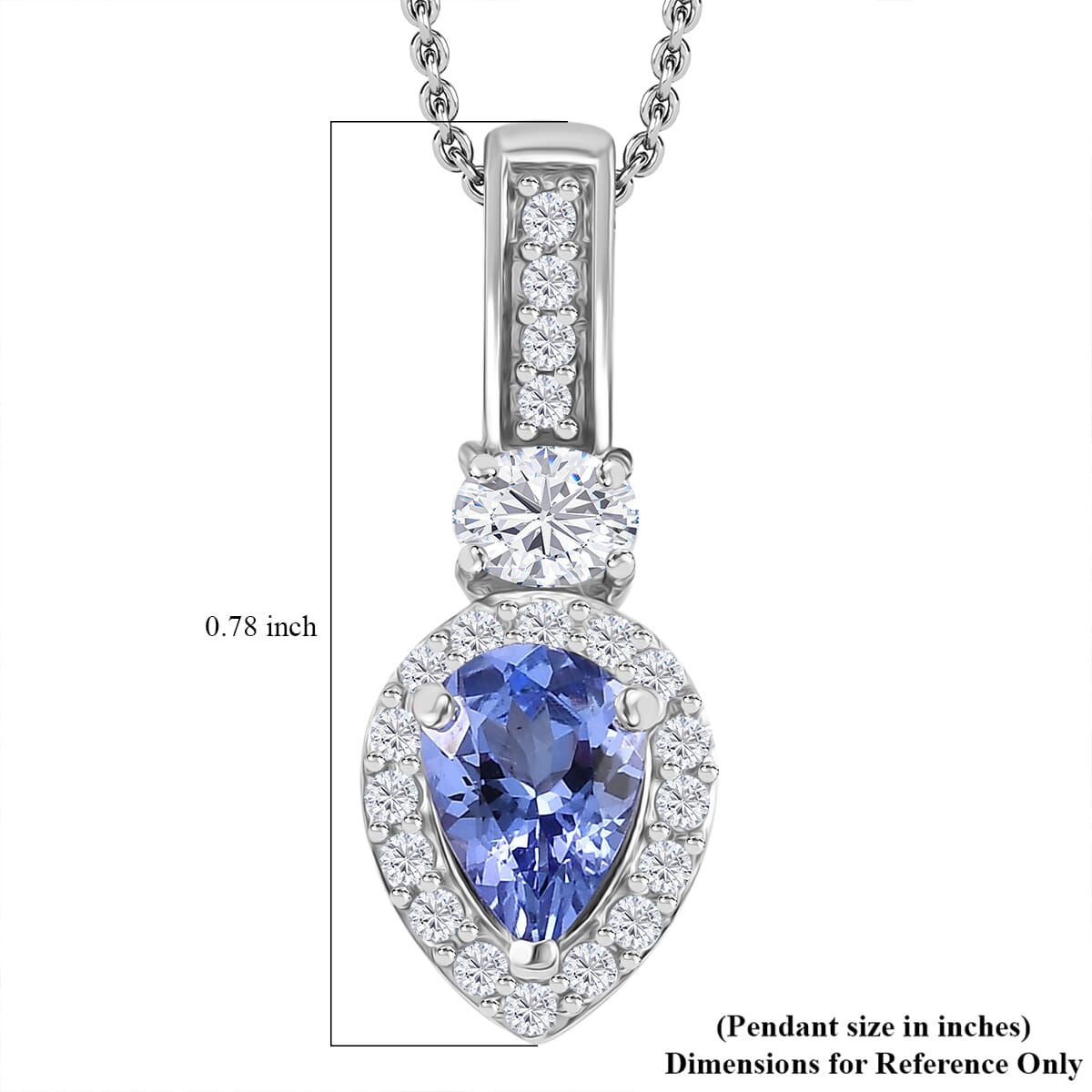 Tanzanite and White Zircon 1.10 ctw Pendant Necklace in Rhodium Over Sterling Silver 20 Inches image number 5