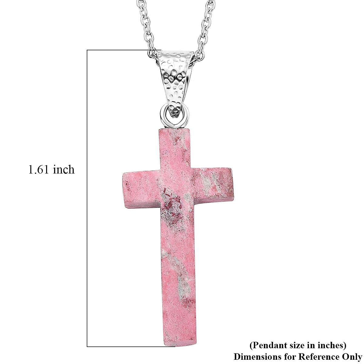 Norwegian Thulite Cross 12.25 ctw Pendant in Rhodium Over Sterling Silver with Stainless Steel Necklace 20 Inches