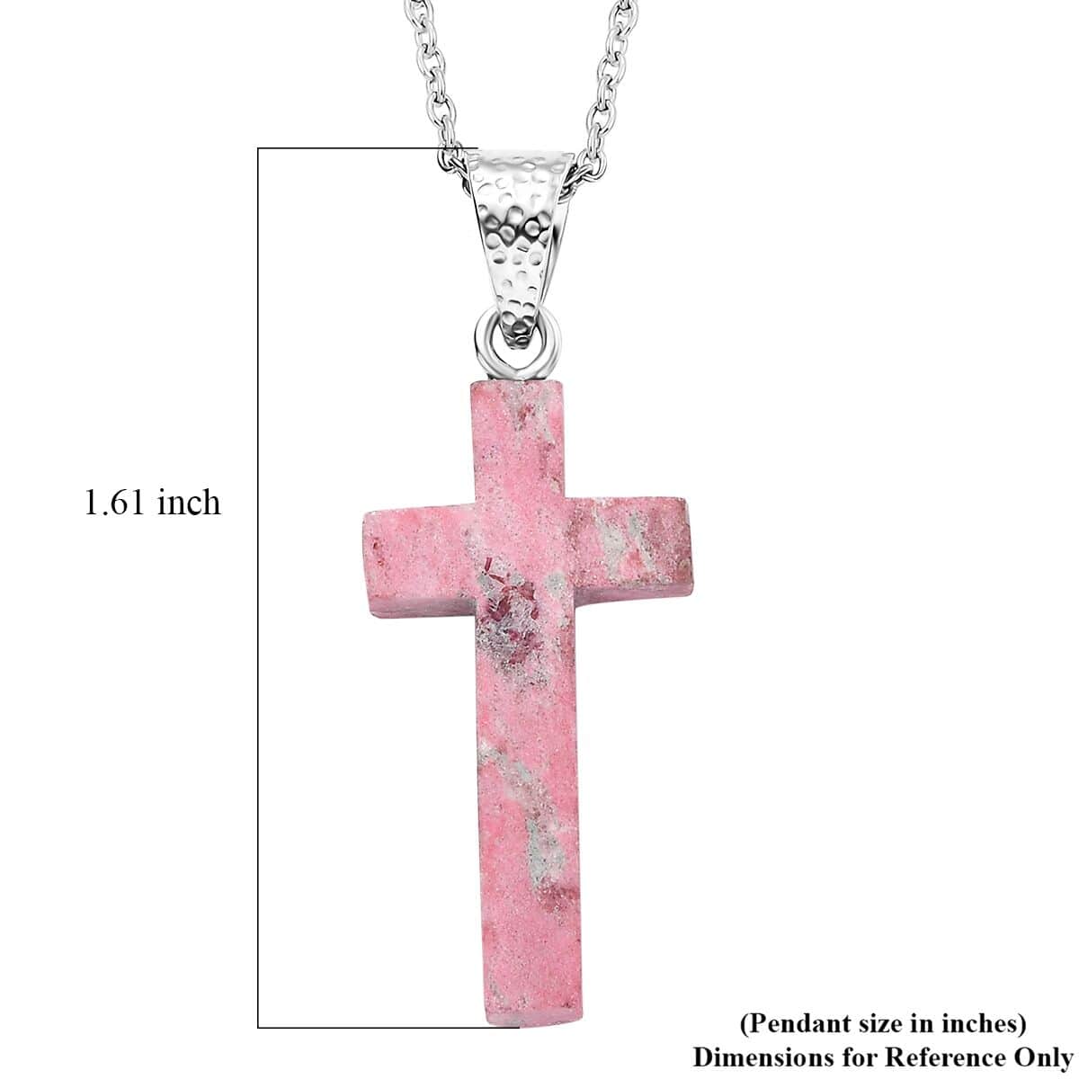 Norwegian Thulite Cross 12.25 ctw Pendant in Rhodium Over Sterling Silver with Stainless Steel Necklace 20 Inches image number 6