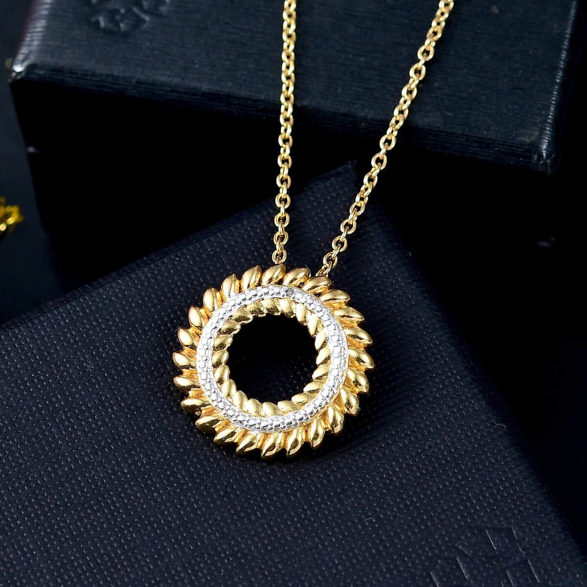 Karis White Diamond Accent Pendant in 18K YG Plated with ION Plated YG Stainless Steel Necklace 20 Inches image number 1