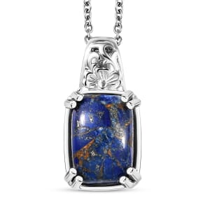 Matrix Lapis Lazuli 7.50 ctw Pendant in Platinum Over Copper with Magnet with Stainless Steel Necklace 20 Inches