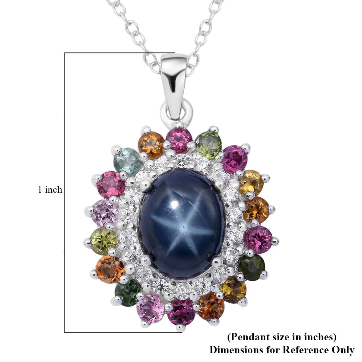 Blue Star Sapphire (DF) and Multi Gemstone Cocktail Pendant Necklace 18 Inches in Platinum Over Sterling Silver 6.20 ctw image number 5