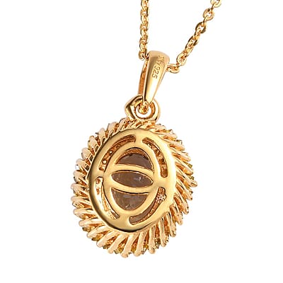 Premium Golden Tanzanite and Yellow Diamond Double Halo Pendant Necklace 18 Inches in Vermeil Yellow Gold Over Sterling Silver 1.50 ctw