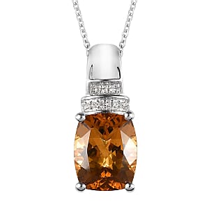 Golden Scapolite Pendant Necklace 20 Inches in Platinum Over Sterling Silver 3.70 ctw