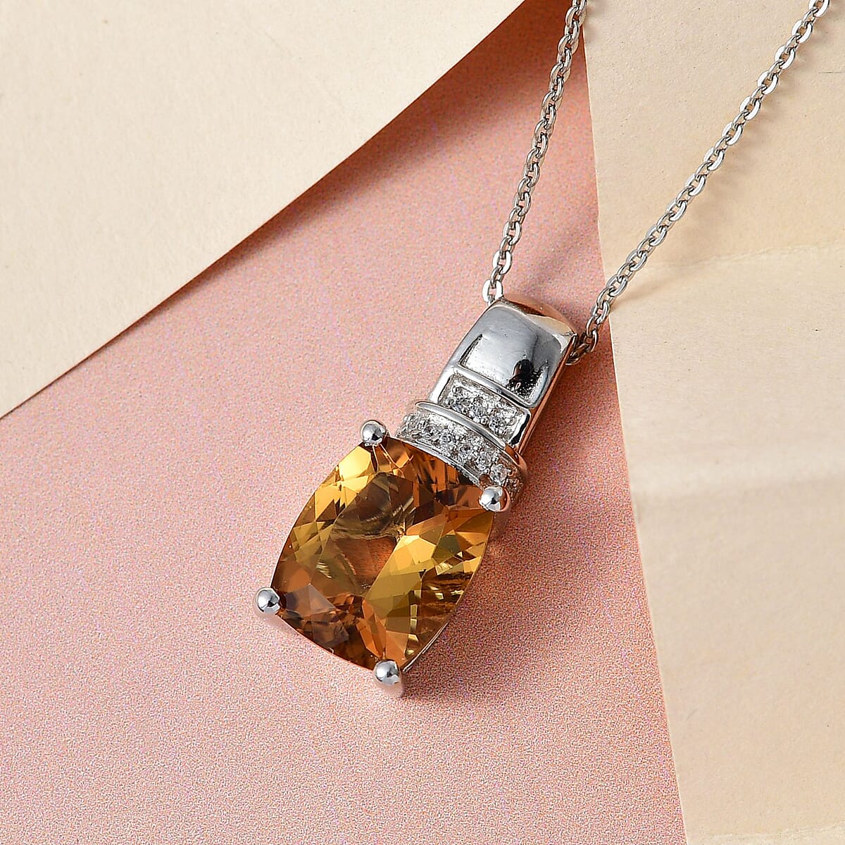 Golden Scapolite Pendant Necklace 20 Inches in Platinum Over Sterling Silver 3.70 ctw image number 1