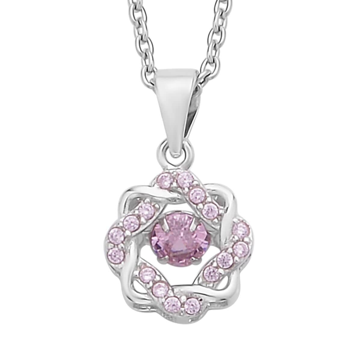 Sparkling Dancing Simulated Pink Diamond Pendant in Rhodium Over Sterling Silver with Stainless Steel Necklace 20 Inches image number 0