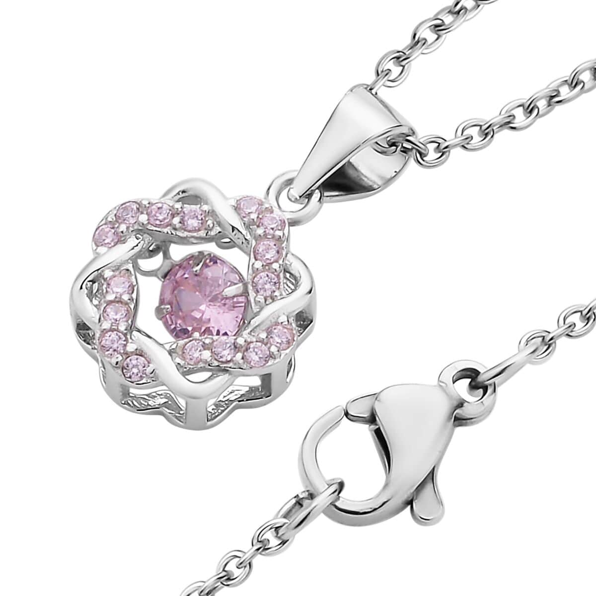 Sparkling Dancing Simulated Pink Diamond Pendant in Rhodium Over Sterling Silver with Stainless Steel Necklace 20 Inches image number 3
