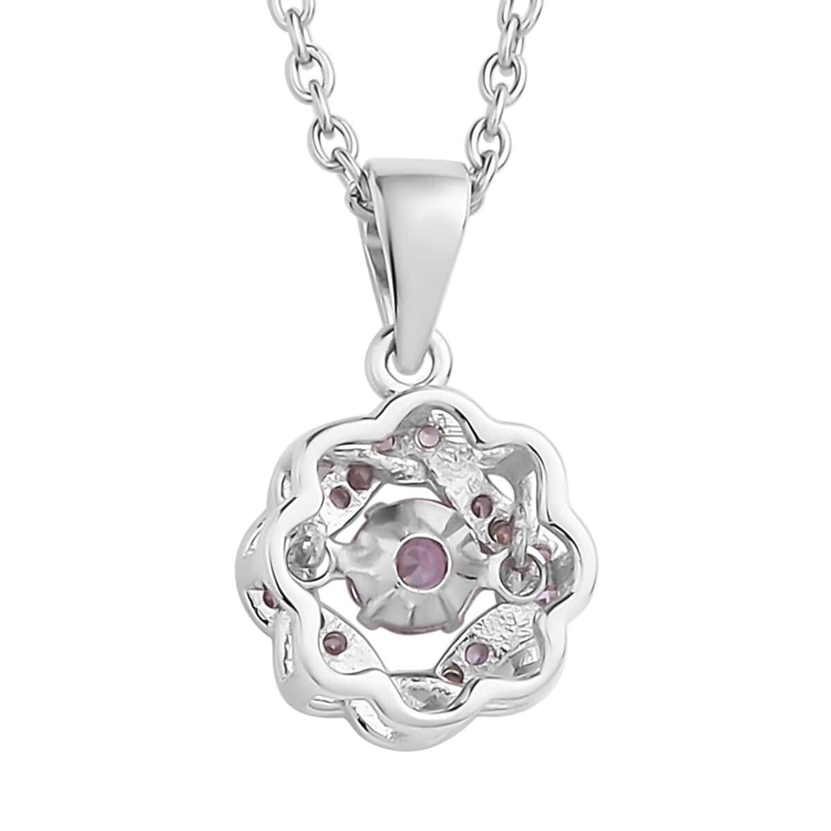 Sparkling Dancing Simulated Pink Diamond Pendant in Rhodium Over Sterling Silver with Stainless Steel Necklace 20 Inches image number 4