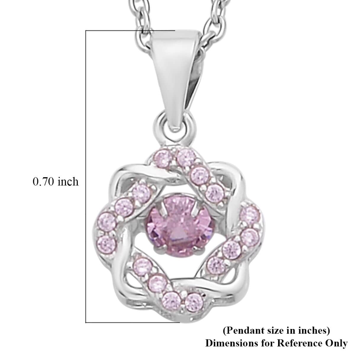 Sparkling Dancing Simulated Pink Diamond Pendant in Rhodium Over Sterling Silver with Stainless Steel Necklace 20 Inches image number 5