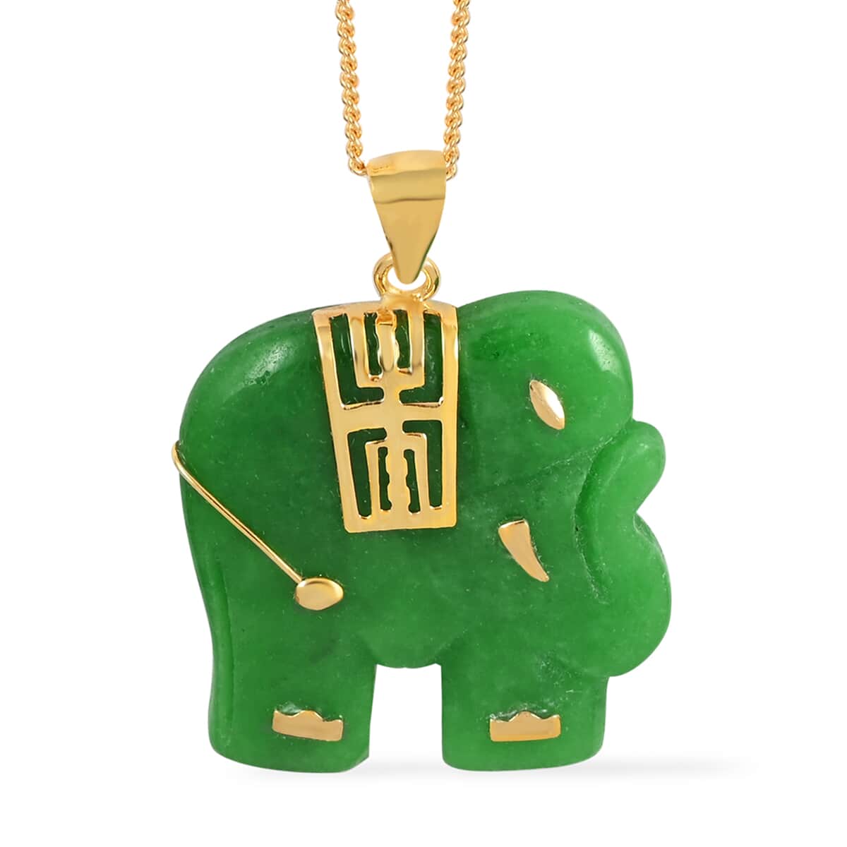 Green Jade Elephant Pendant Necklace 18 Inches in 14K Yellow Gold Over Sterling Silver 21.00 ctw image number 0