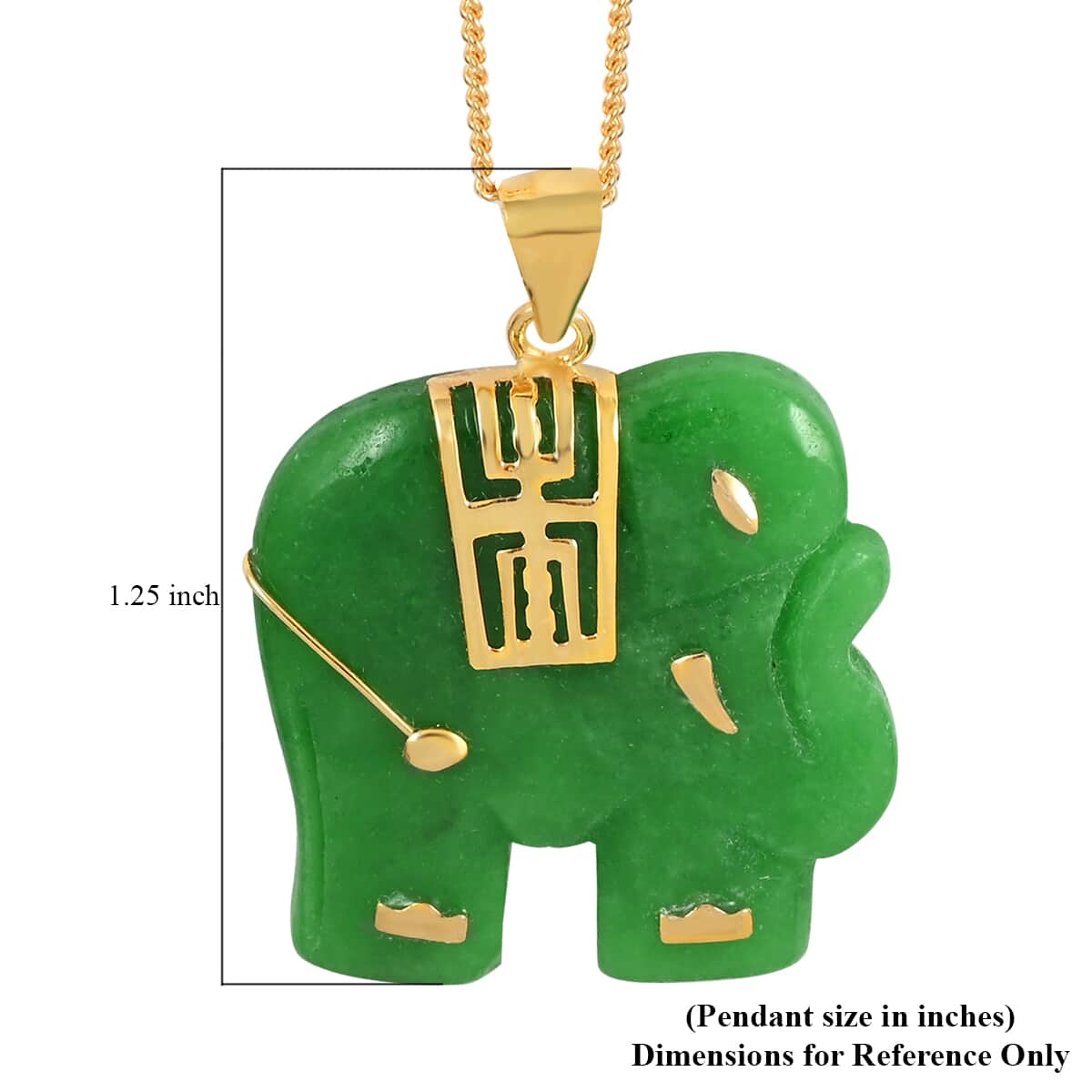 Green Jade Elephant Pendant Necklace 18 Inches in 14K Yellow Gold Over Sterling Silver 21.00 ctw image number 5