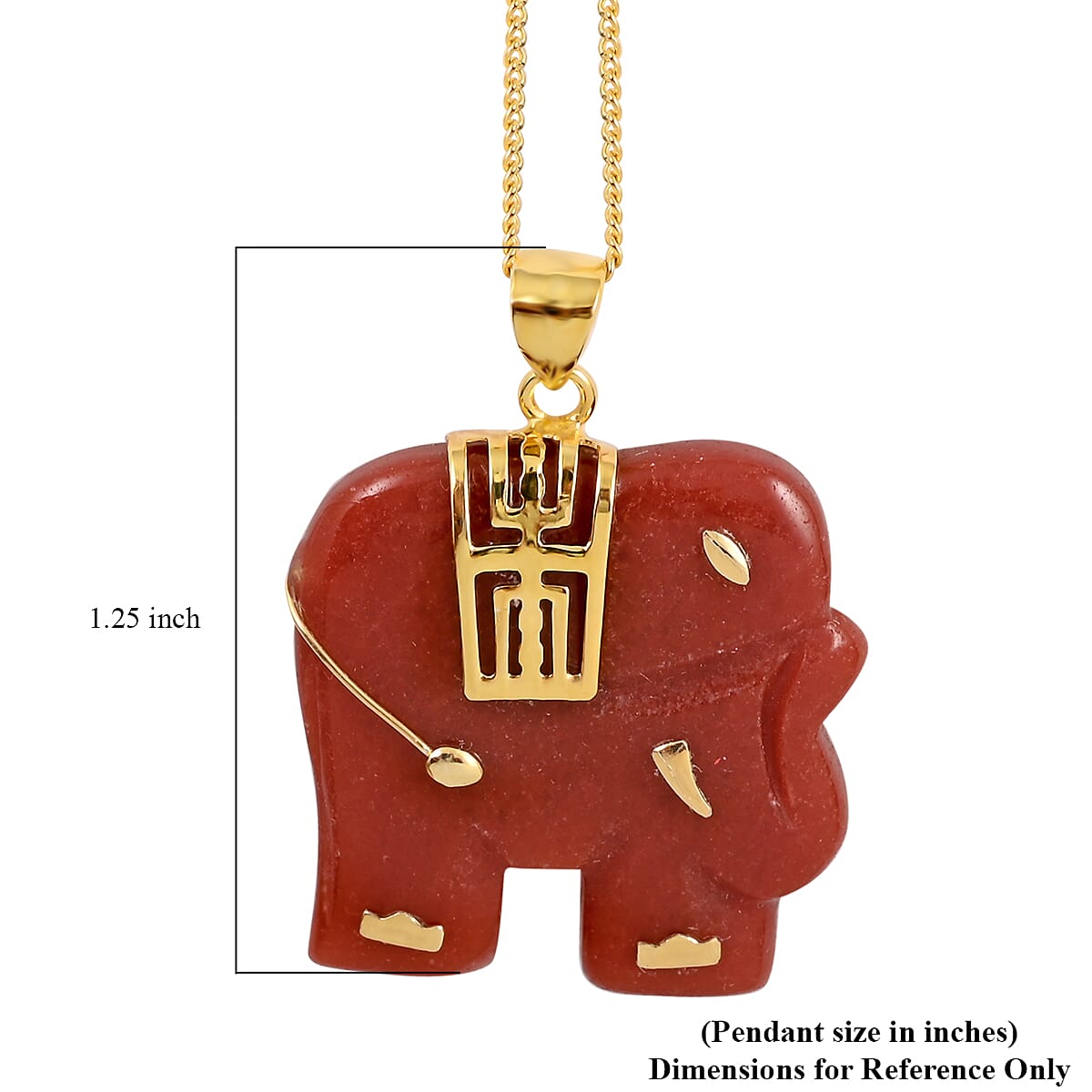 Red Jade (D) Elephant Pendant Necklace 18 Inches in 14K Yellow Gold Over Sterling Silver 21.00 ctw image number 5