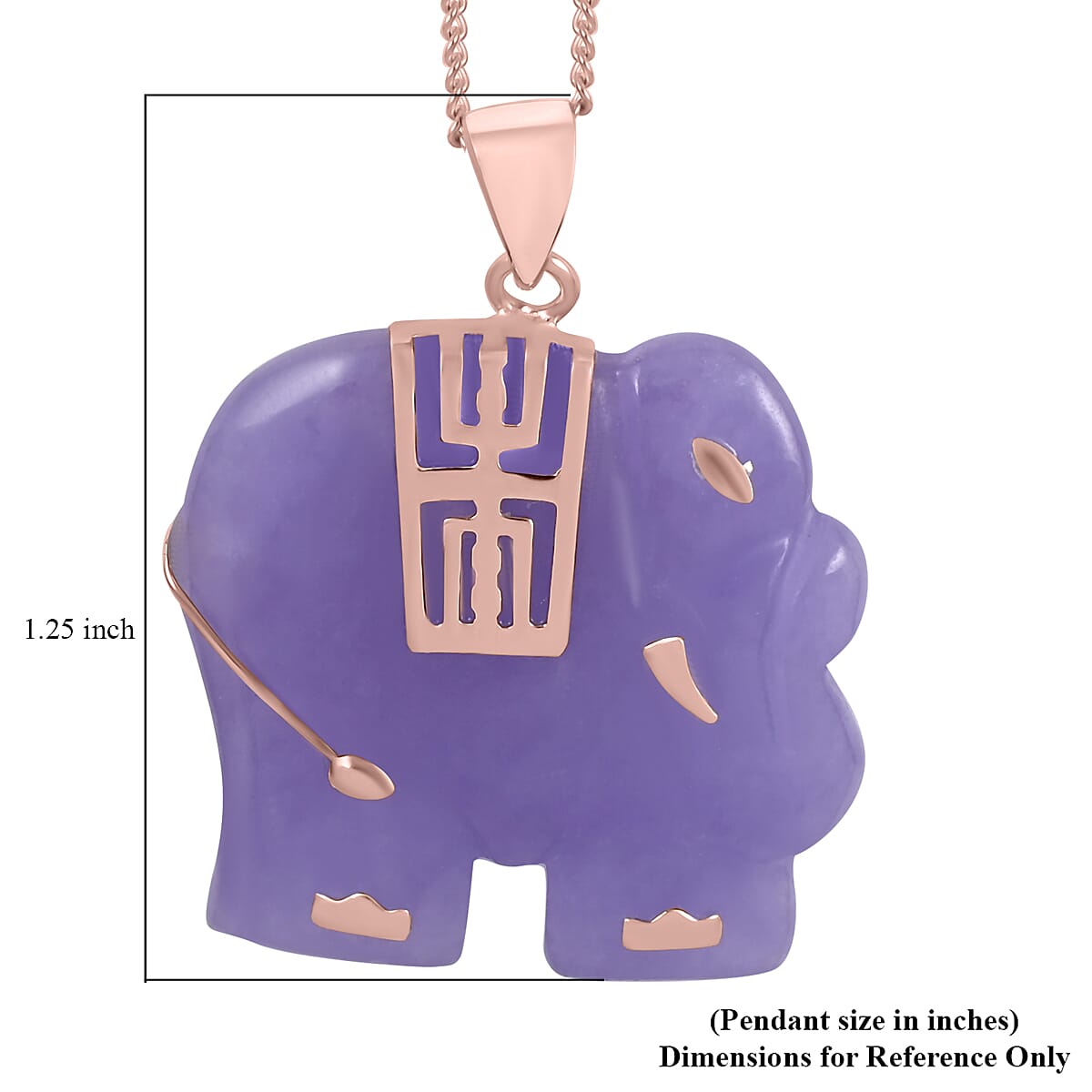 Purple Jade Elephant Pendant Necklace 18 Inches in 14K Rose Gold Over Sterling Silver 21.00 ctw image number 5