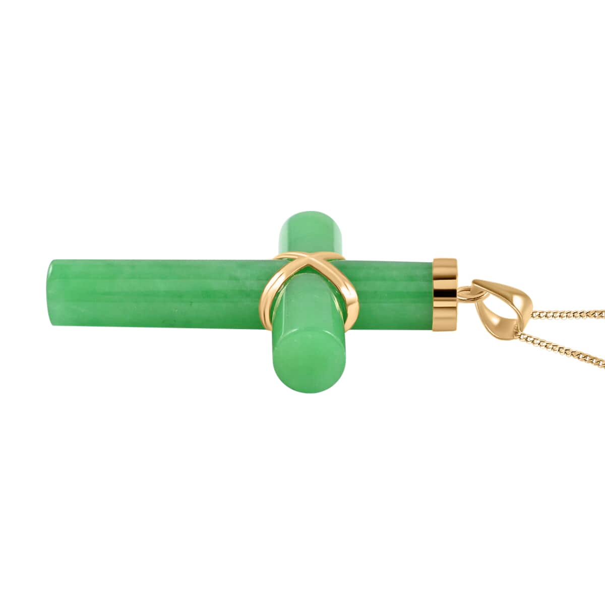 Green Jade Cross Pendant Necklace 18 Inches in 14K Yellow Gold Over Sterling Silver 38.00 ctw image number 3